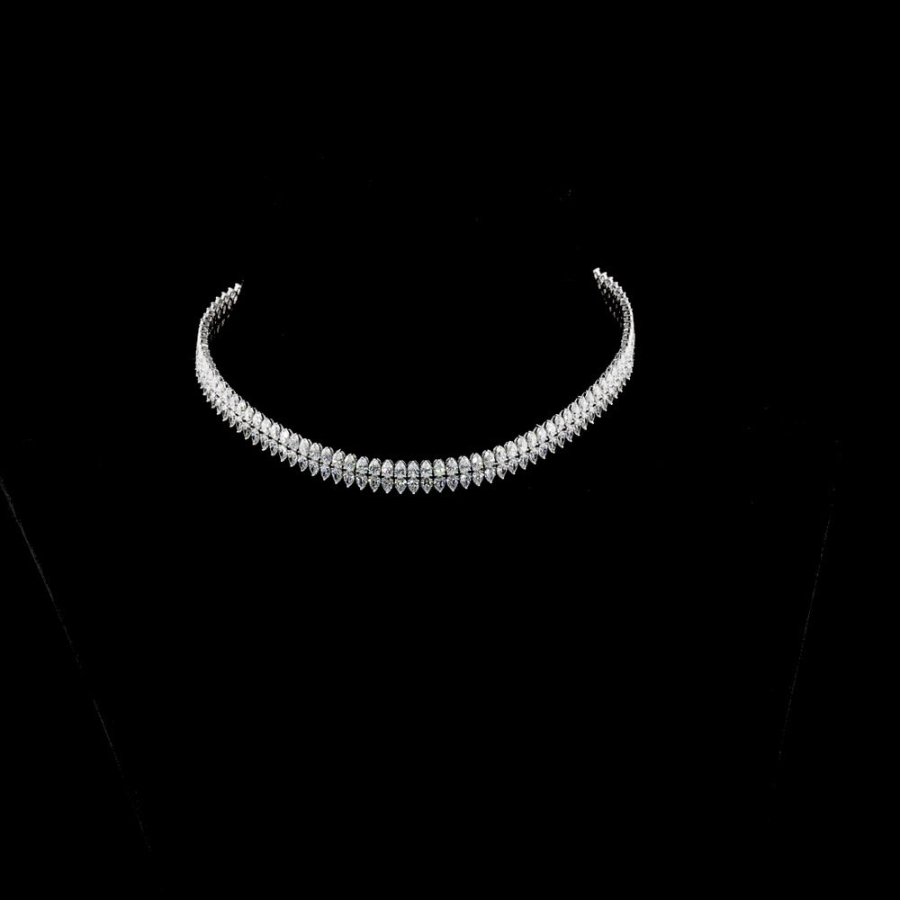 14K White Gold 30.98 Carat Pear Shape Lab Diamond Tennis Necklace with 218 Prong Set Stones - E-F Color, VS2 Clarity - Covaloro Fine Jewelry