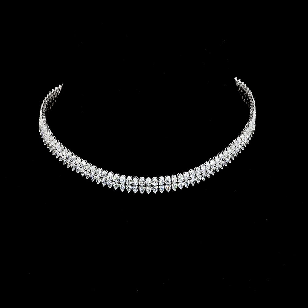 14K White Gold 30.98 Carat Pear Shape Lab Diamond Tennis Necklace with 218 Prong Set Stones - E-F Color, VS2 Clarity - Covaloro Fine Jewelry
