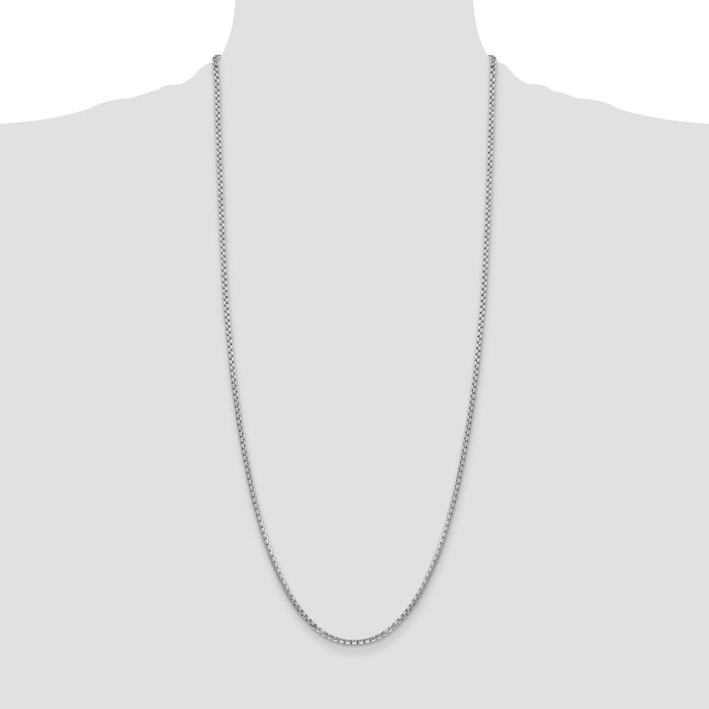 14K White Gold 30" Box Chain Necklace with Lobster Clasp - Rhodium Plated, 2.45mm Width by IBGoodman