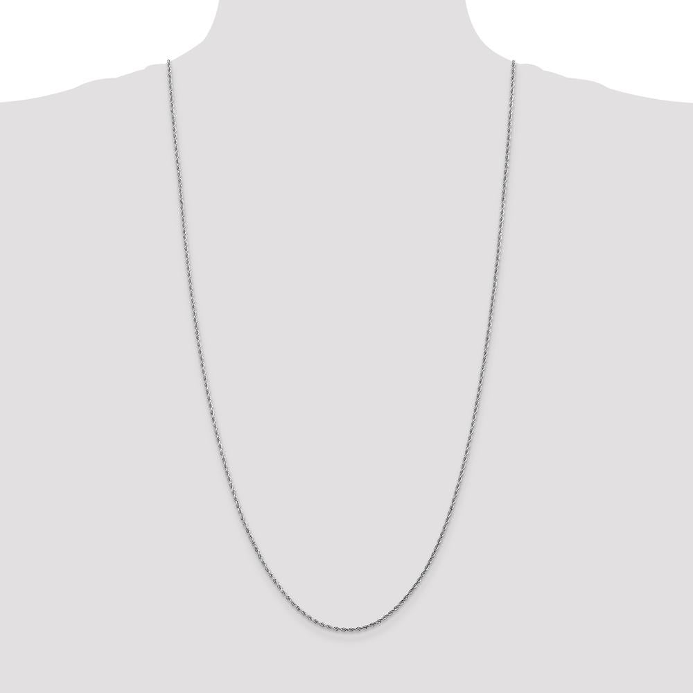 14K White Gold 30" Diamond-Cut Rope Chain, 1.75mm Solid with Lobster Clasp