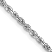 14K White Gold 30" Diamond-Cut Rope Chain Necklace, 2.0mm Solid Rhodium-Plated with Lobster Clasp