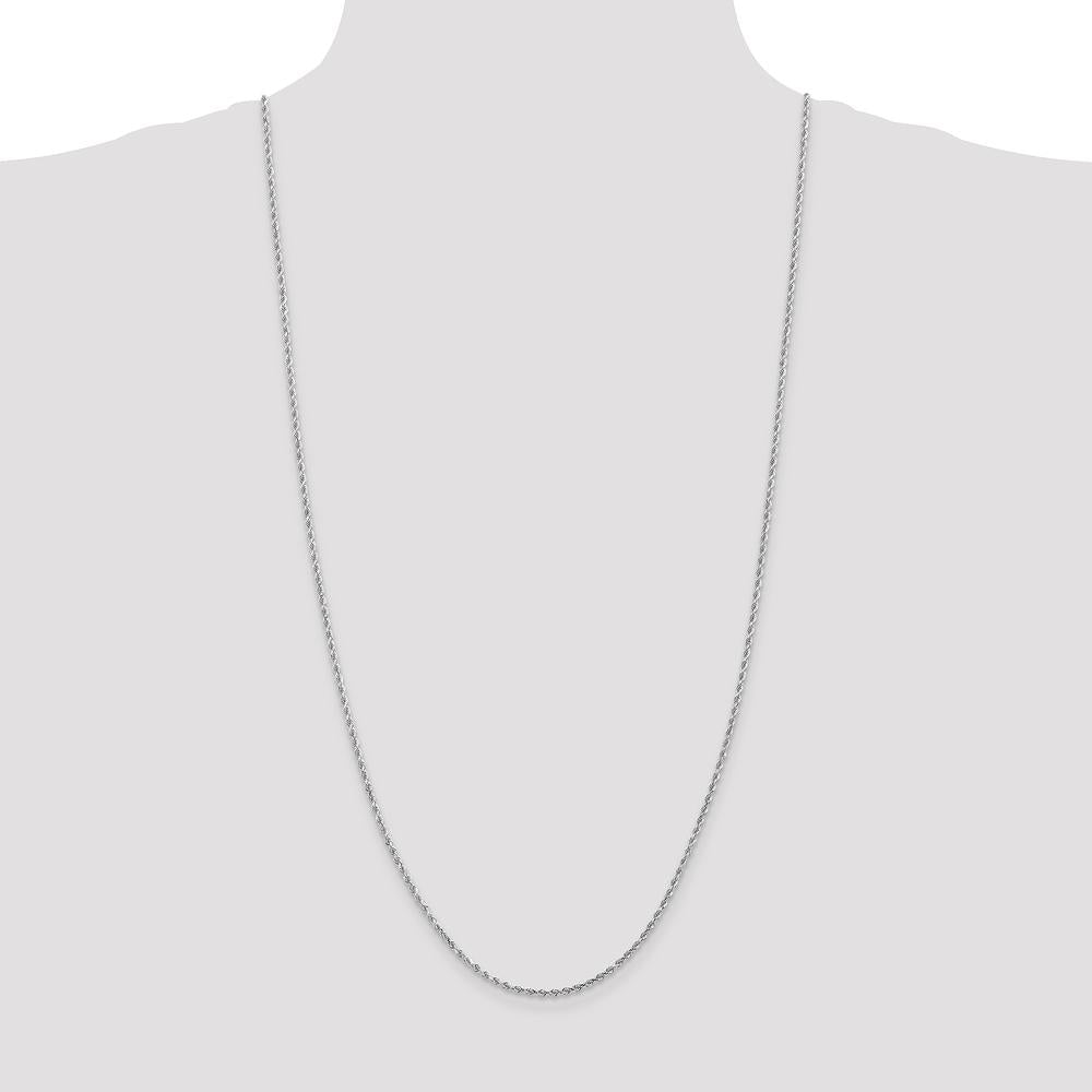 14K White Gold 30" Diamond-Cut Rope Chain Necklace, 2.0mm Solid Rhodium-Plated with Lobster Clasp
