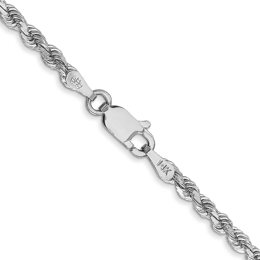 14K White Gold 30" Diamond-Cut Rope Chain Necklace with Lobster Clasp - 2.75mm Width