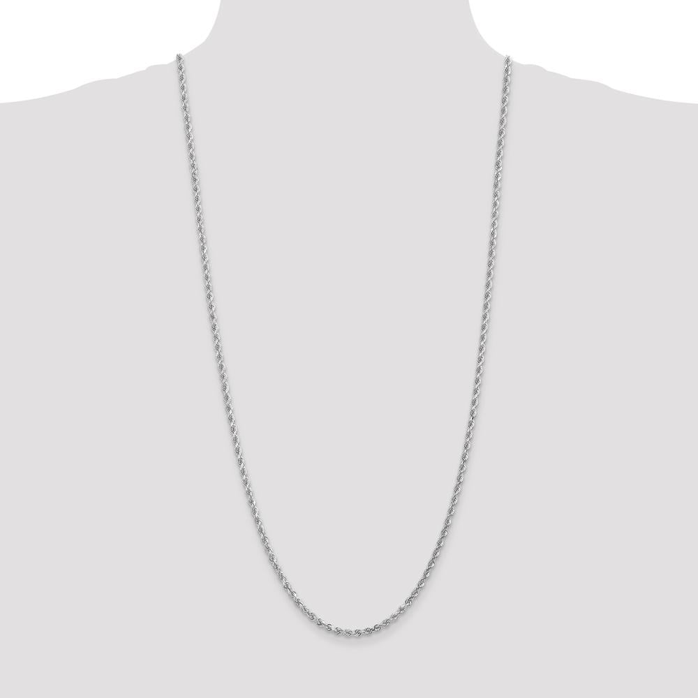 14K White Gold 30" Diamond-Cut Rope Chain Necklace with Lobster Clasp - 3mm Solid Design
