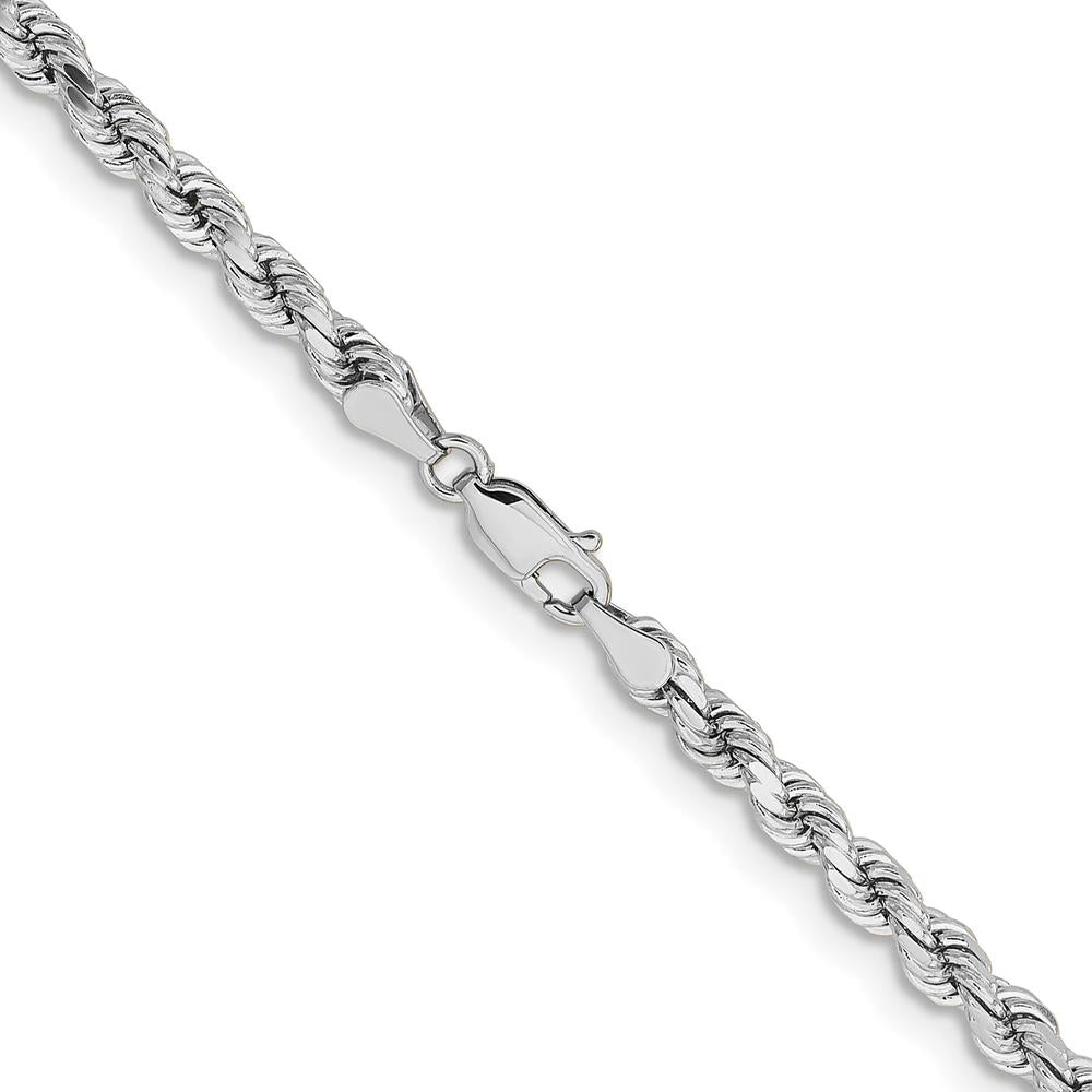 14K White Gold 30" Diamond-Cut Rope Chain Necklace with Lobster Clasp - 4.25mm Solid Polished Links
