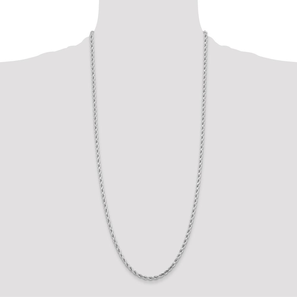 14K White Gold 30" Diamond-Cut Rope Chain Necklace with Lobster Clasp - 4.25mm Solid Polished Links