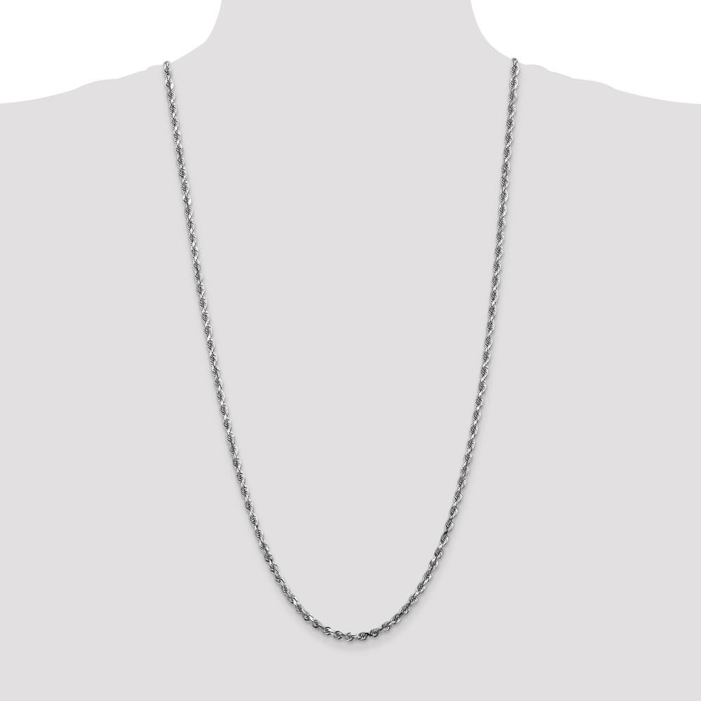 14K White Gold 30" Diamond-Cut Rope Necklace with Lobster Clasp - 4mm Width by Oro Pregiato