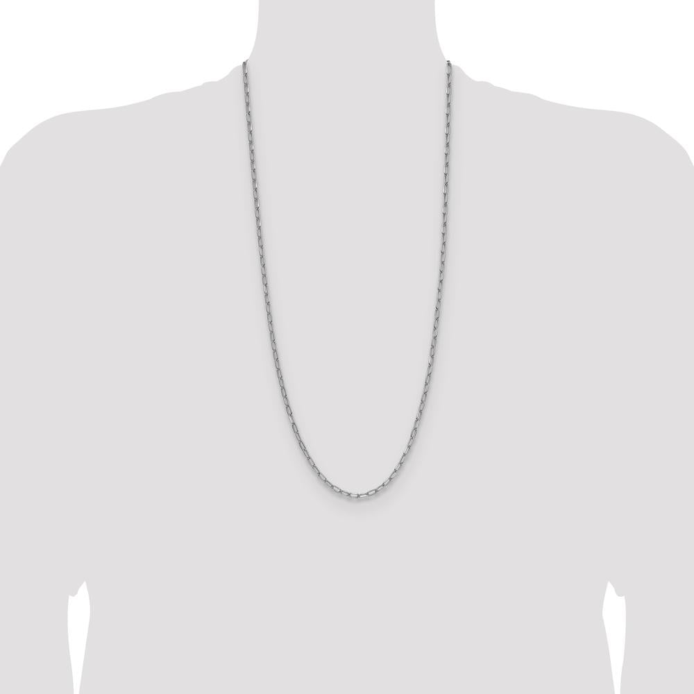 14K White Gold 30-inch Paperclip Chain with Beveled Links and Polished Finish by Oro Pregiato