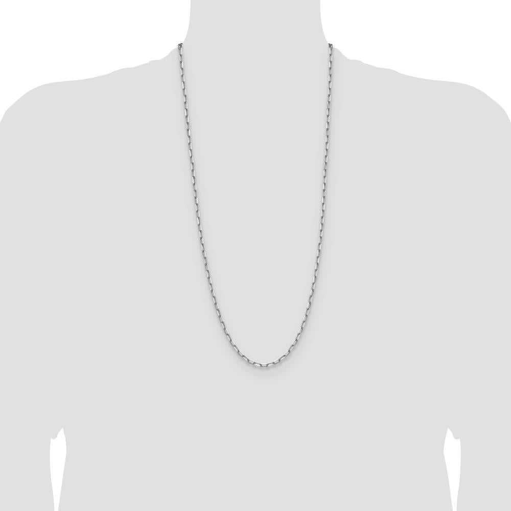 14K White Gold 30" Paperclip Chain Necklace with Beveled Links by Oro Pregiato