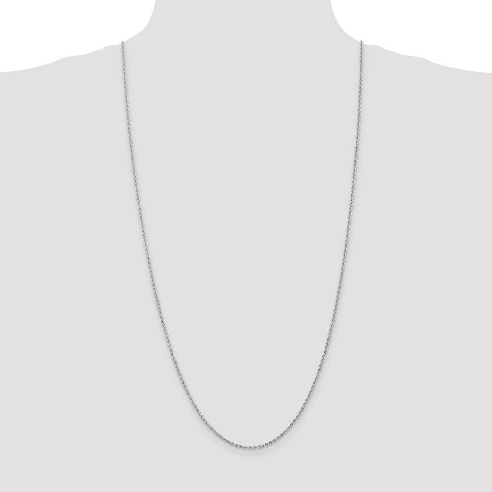 14K White Gold 30" Rope Chain Necklace with Lobster Clasp - 1.5mm Width by 0