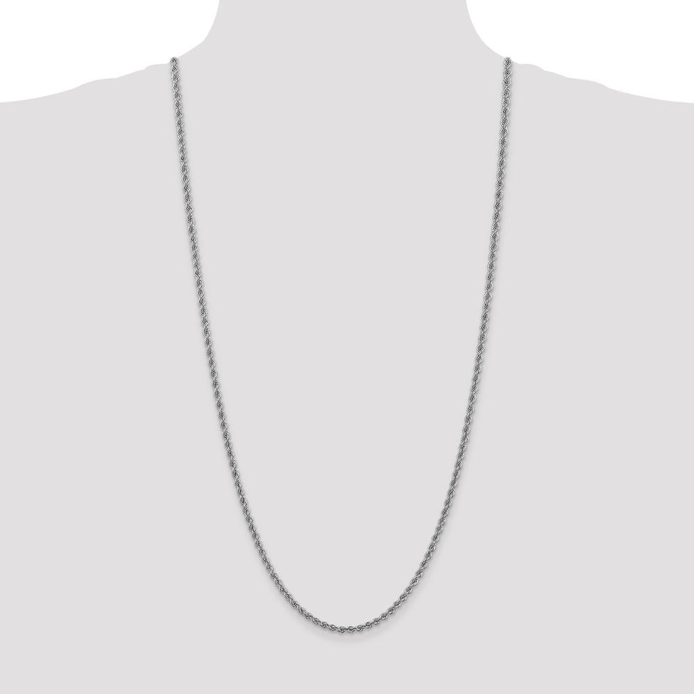 14K White Gold 30" Rope Chain Necklace with Lobster Clasp - 3mm Width by 0