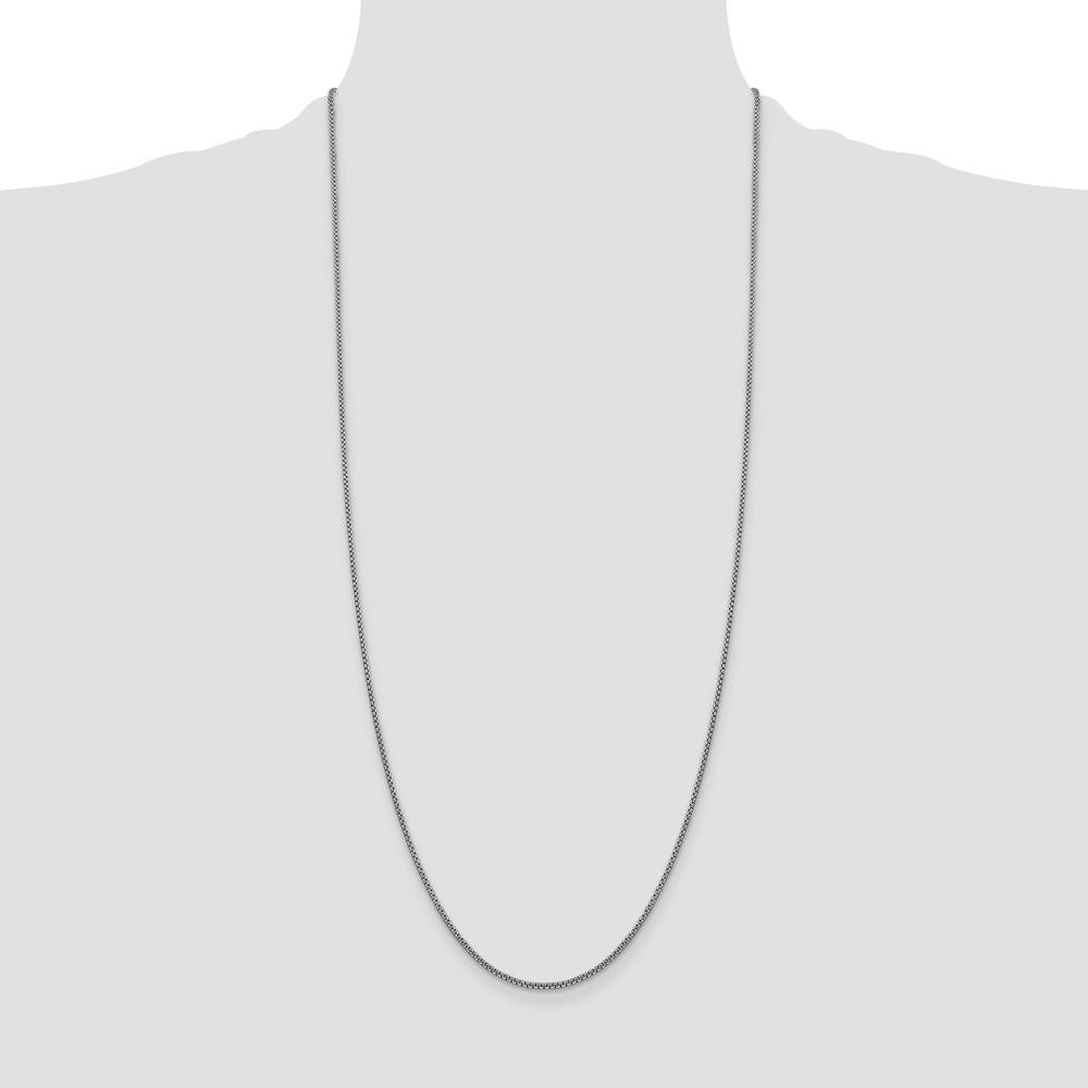 14K White Gold 30" Semi-Solid Round Box Chain with Lobster Clasp by Oro Pregiato