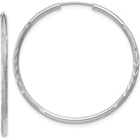 14K White Gold 30mm Diamond-Cut Endless Hoop Earrings with Polished Rhodium Finish by Oro Pregiato