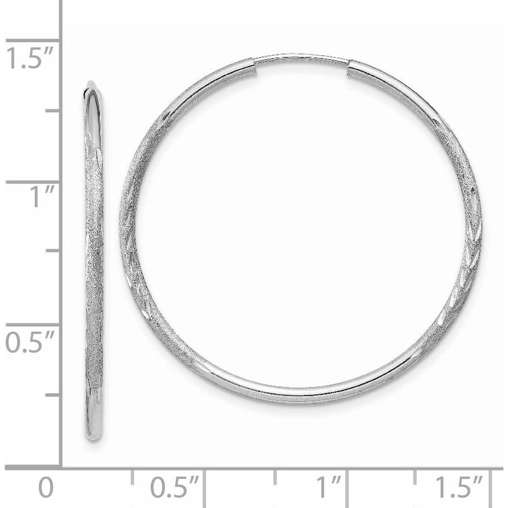 14K White Gold 30mm Diamond-Cut Endless Hoop Earrings with Polished Rhodium Finish by Oro Pregiato