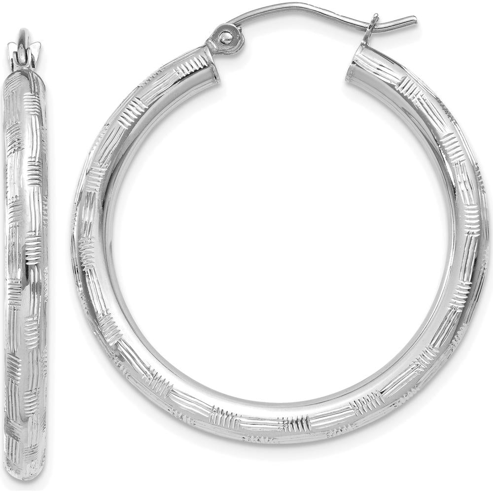 14K White Gold 30mm Diamond-cut Hoop Earrings with Rhodium Plating by 0
