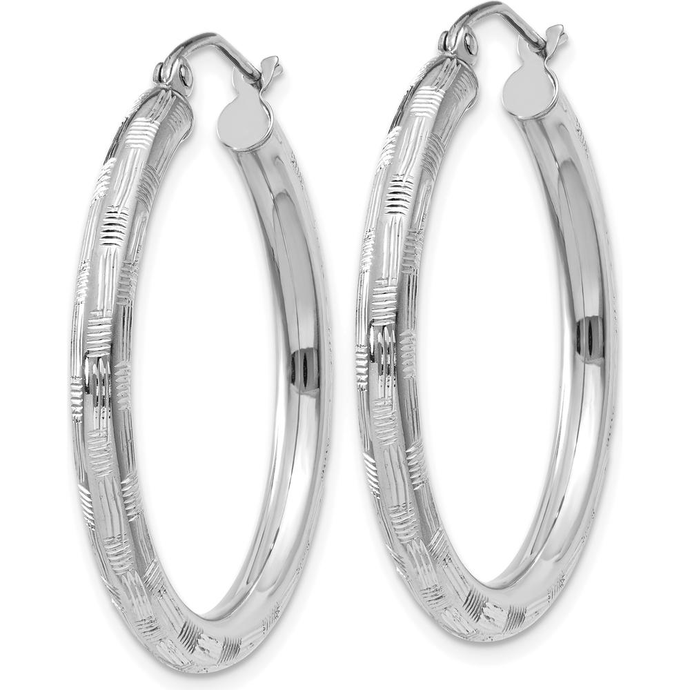 14K White Gold 30mm Diamond-cut Hoop Earrings with Rhodium Plating by 0