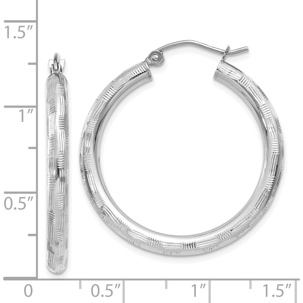 14K White Gold 30mm Diamond-cut Hoop Earrings with Rhodium Plating by 0
