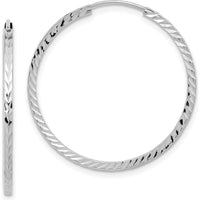14K White Gold 30mm Diamond-Cut Square Tube Endless Hoop Earrings by 0