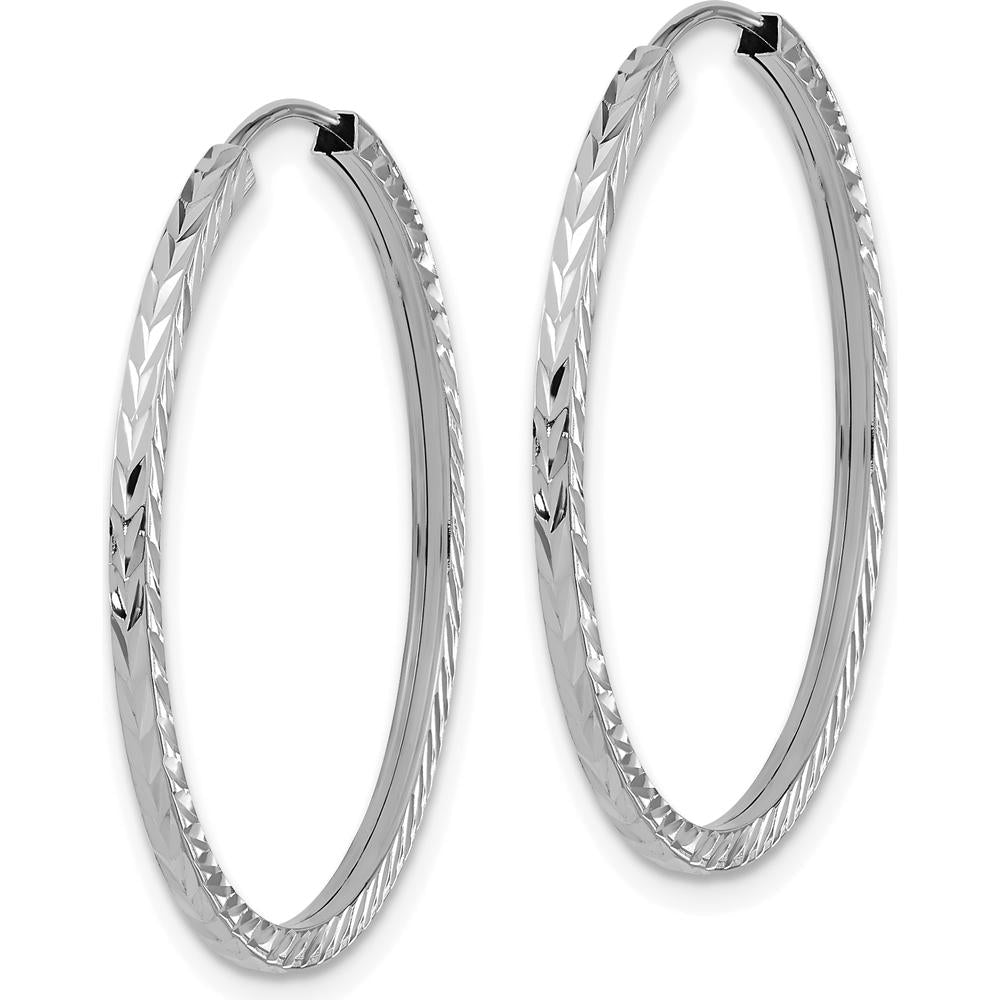 14K White Gold 30mm Diamond-Cut Square Tube Endless Hoop Earrings by 0
