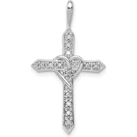 14K White Gold 30mm Heart Cross Pendant with Prong Set Round Diamonds - 0.10 Carat Total Diamond Weight by Monteluci Fine Jewelry