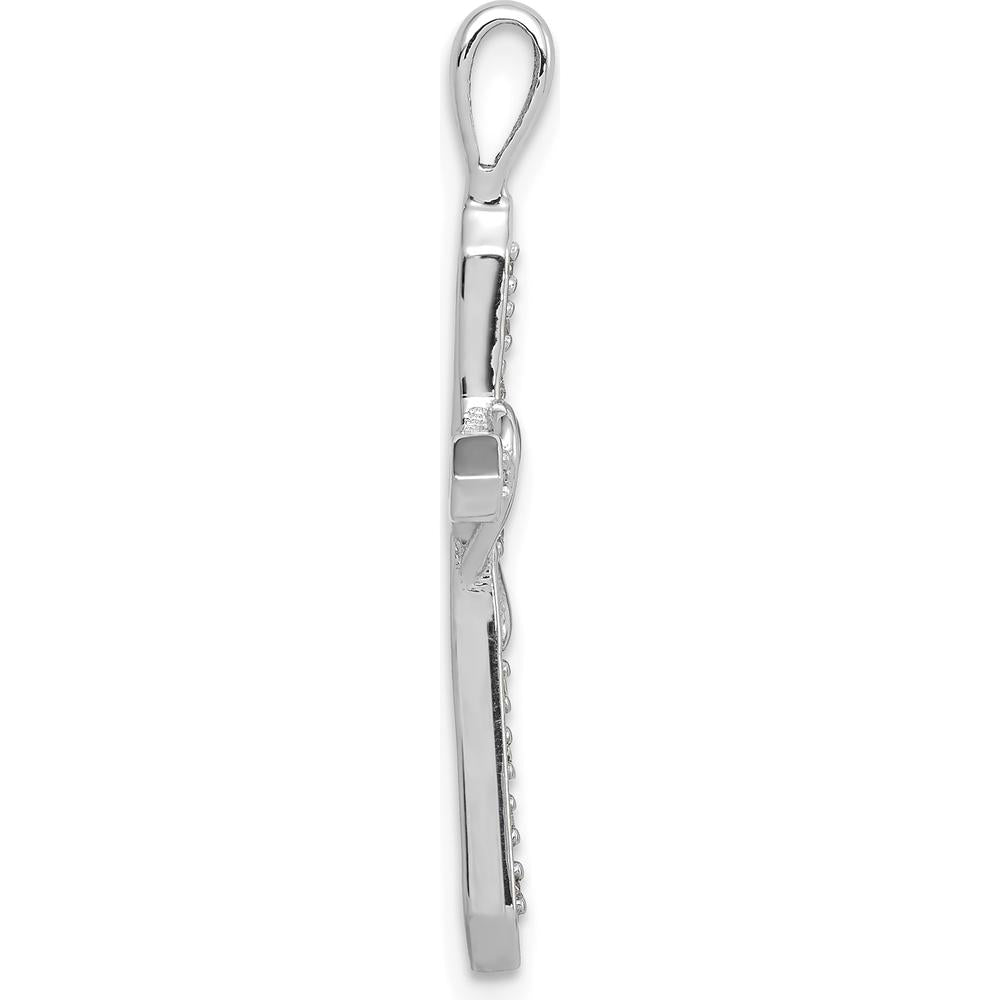 14K White Gold 30mm Heart Cross Pendant with Prong Set Round Diamonds - 0.10 Carat Total Diamond Weight by Monteluci Fine Jewelry
