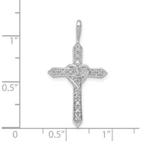 14K White Gold 30mm Heart Cross Pendant with Prong Set Round Diamonds - 0.10 Carat Total Diamond Weight by Monteluci Fine Jewelry