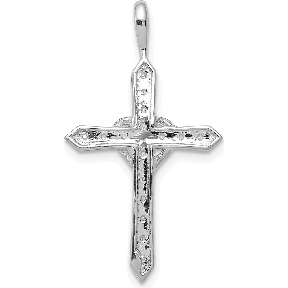14K White Gold 30mm Heart Cross Pendant with Prong Set Round Diamonds - 0.10 Carat Total Diamond Weight by Monteluci Fine Jewelry