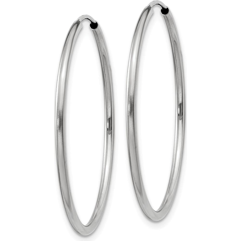 14K White Gold 30mm Polished Endless Hoop Earrings - Rhodium-Plated, 1.5mm Thickness by Oro Pregiato