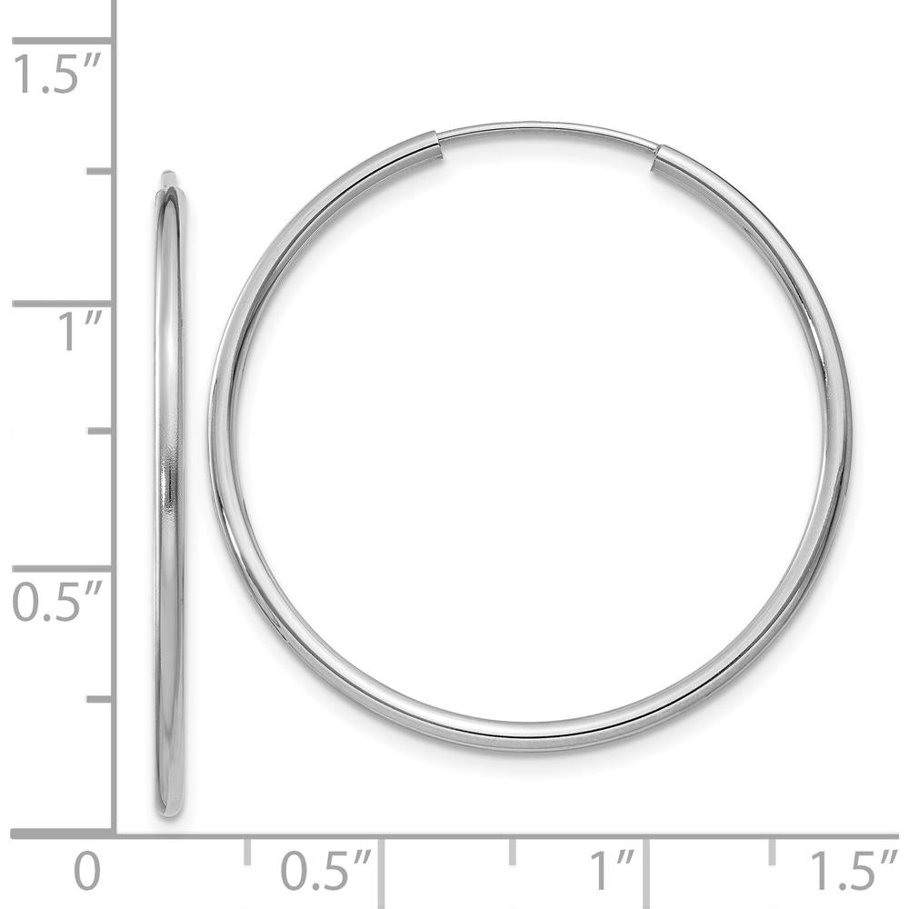 14K White Gold 30mm Polished Endless Hoop Earrings - Rhodium-Plated, 1.5mm Thickness by Oro Pregiato