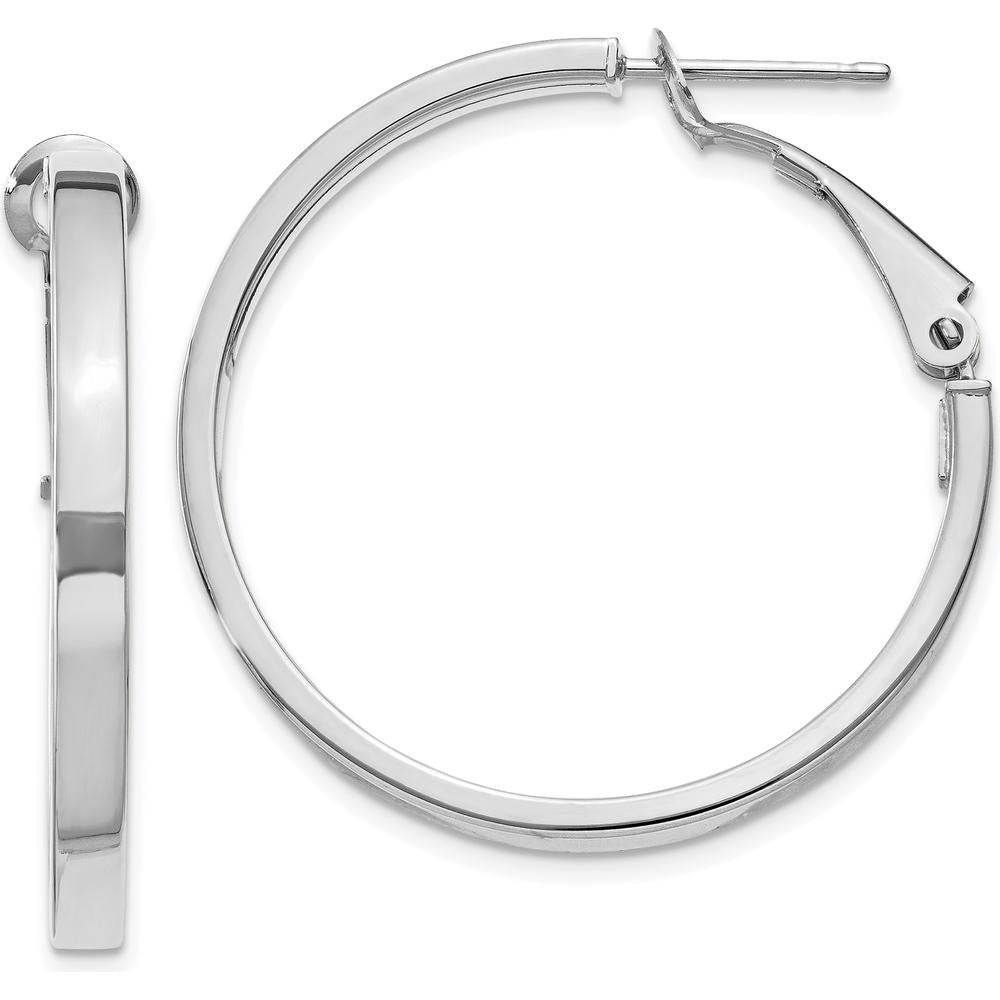 14K White Gold 30mm Polished Square Tube Hoop Earrings - Rhodium Plated by Oro Pregiato