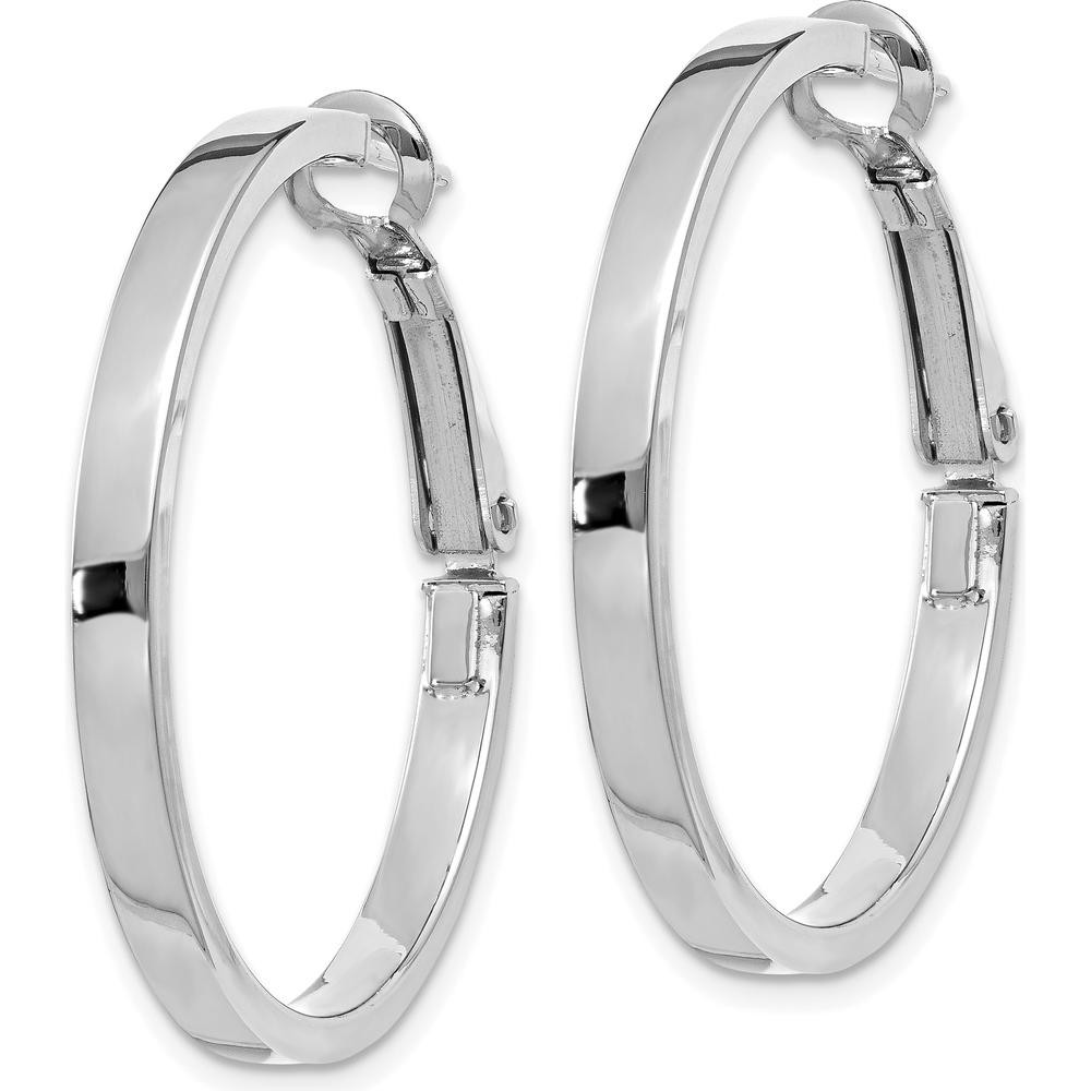 14K White Gold 30mm Polished Square Tube Hoop Earrings - Rhodium Plated by Oro Pregiato