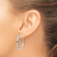 14K White Gold 30mm Polished Square Tube Hoop Earrings - Rhodium Plated by Oro Pregiato