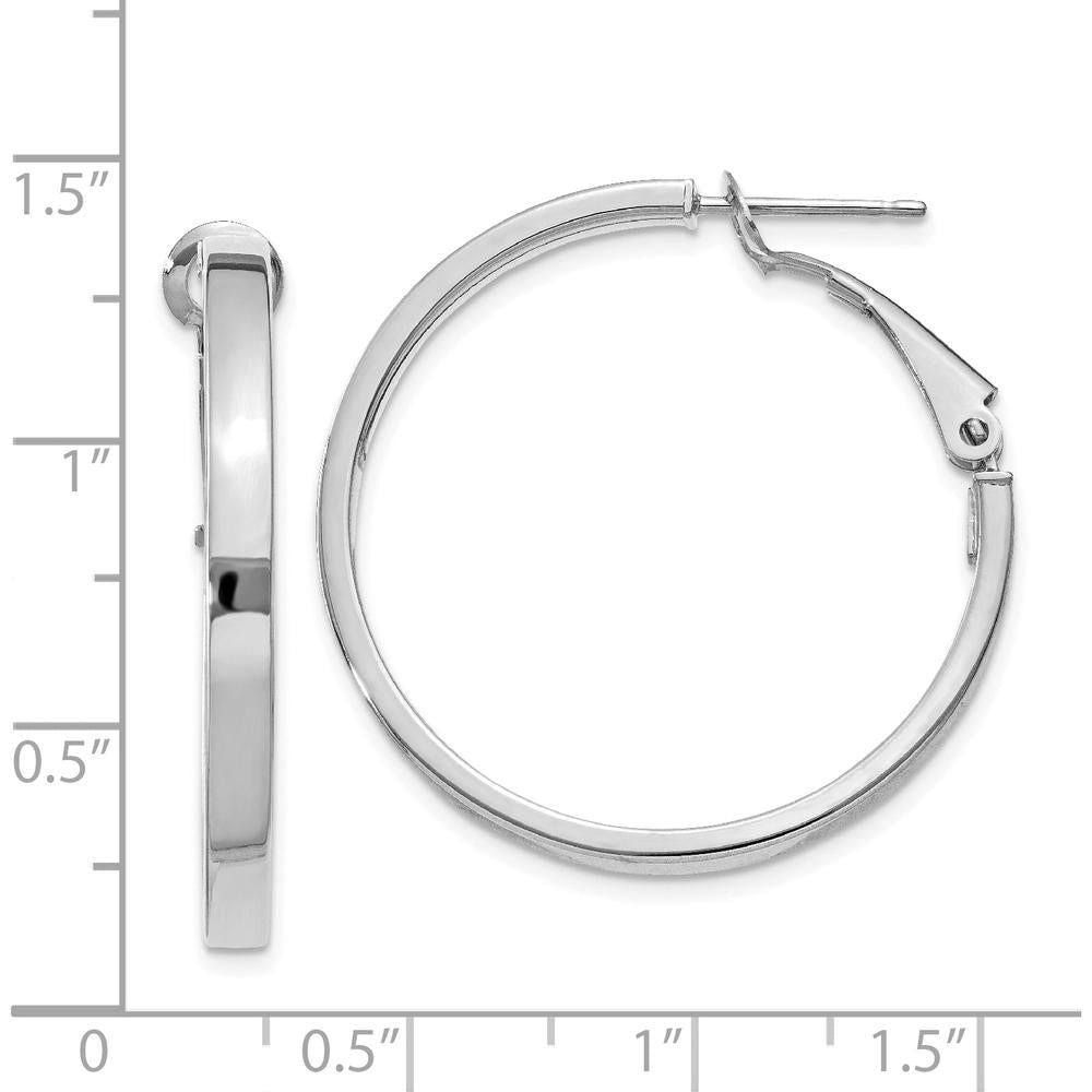 14K White Gold 30mm Polished Square Tube Hoop Earrings - Rhodium Plated by Oro Pregiato
