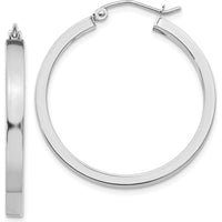 14K White Gold 30mm Rectangle Tube Hoop Earrings with Rhodium-Plated Finish by 0