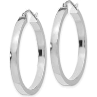 14K White Gold 30mm Rectangle Tube Hoop Earrings with Rhodium-Plated Finish by 0