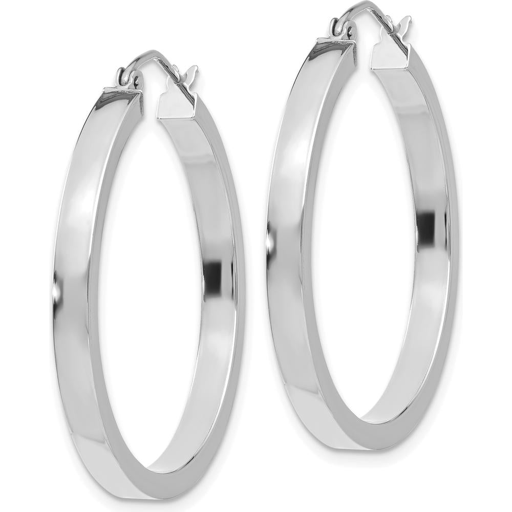 14K White Gold 30mm Rectangle Tube Hoop Earrings with Rhodium-Plated Finish by 0