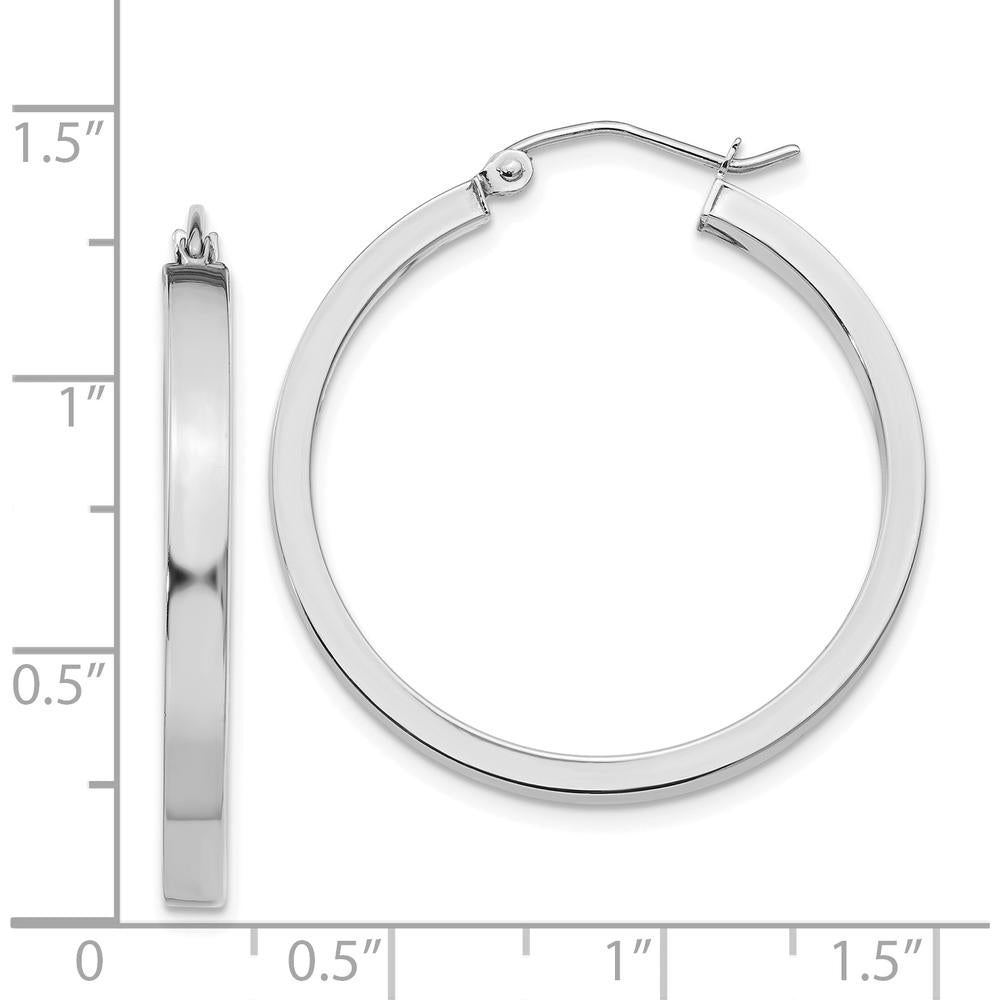 14K White Gold 30mm Rectangle Tube Hoop Earrings with Rhodium-Plated Finish by 0