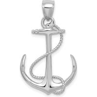 14K White Gold 31.75mm Polished and Textured Anchor Pendant with Rope Detail by Oro Pregiato