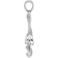 14K White Gold 31.75mm Polished and Textured Anchor Pendant with Rope Detail by Oro Pregiato