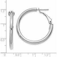 14K White Gold 32.5mm Polished Round Omega Back Hoop Earrings by Monteluci Fine Jewelry