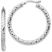 14K White Gold 32mm Diamond-Cut Large Hoop Earrings with Rhodium Finish by 0