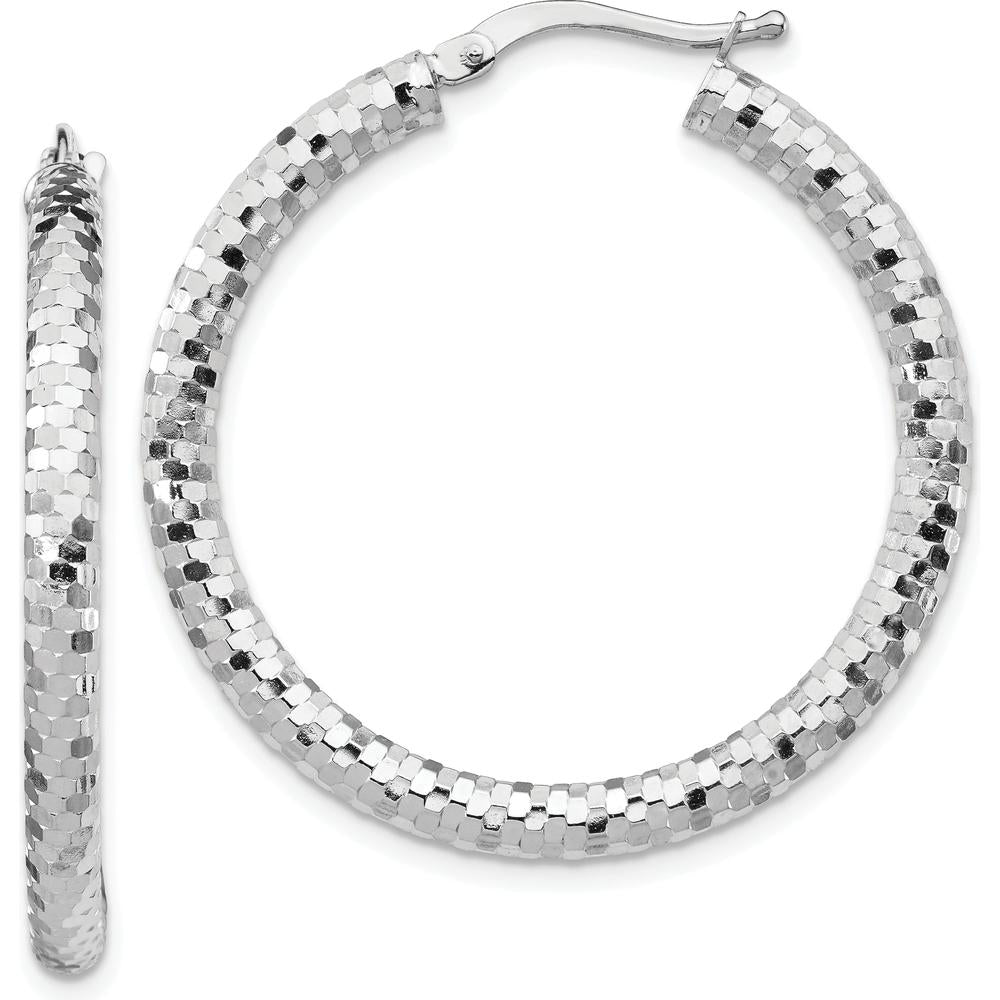14K White Gold 32mm Diamond-Cut Large Hoop Earrings with Rhodium Finish by 0