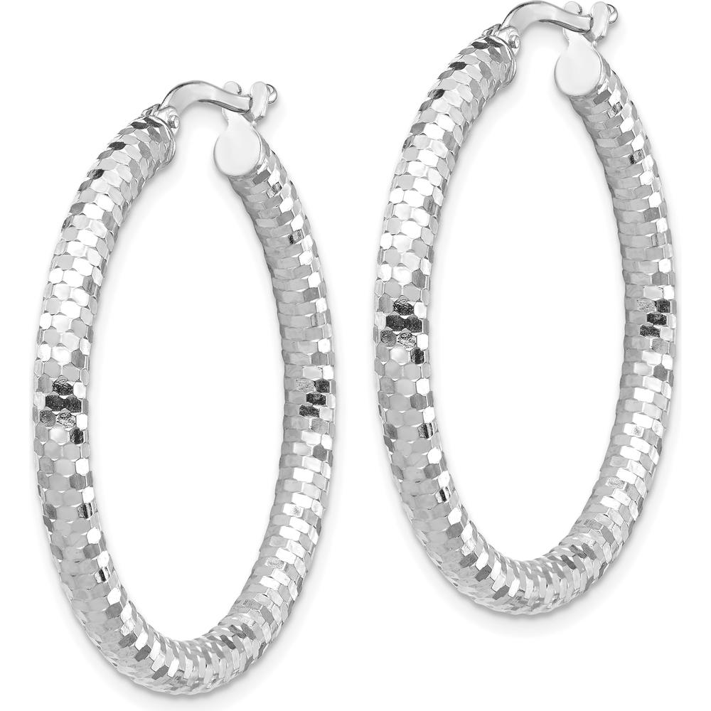 14K White Gold 32mm Diamond-Cut Large Hoop Earrings with Rhodium Finish by 0