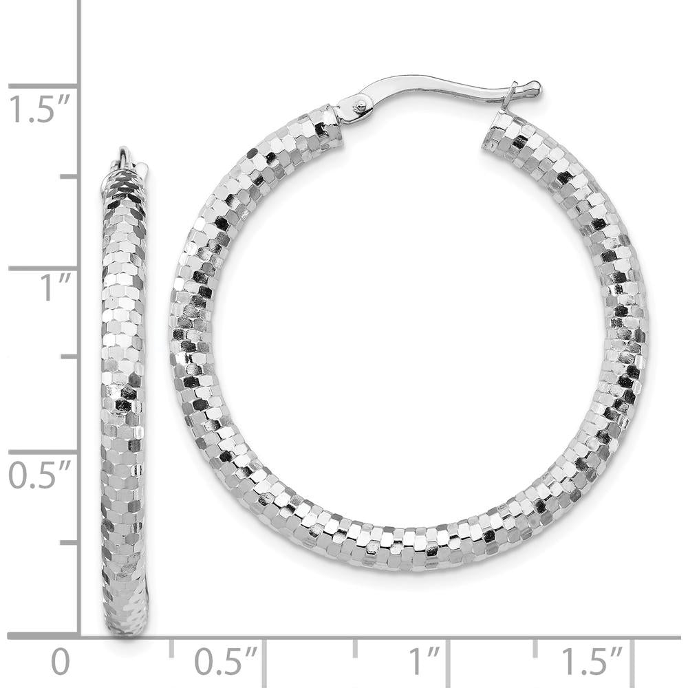 14K White Gold 32mm Diamond-Cut Large Hoop Earrings with Rhodium Finish by 0