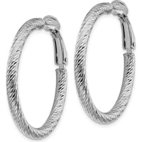14K White Gold 32mm Diamond-Cut Round Hoop Earrings with Omega Back Closure by Oro Pregiato