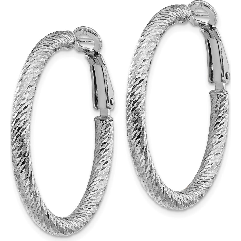 14K White Gold 32mm Diamond-Cut Round Hoop Earrings with Omega Back Closure by Oro Pregiato