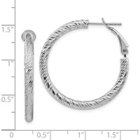 14K White Gold 32mm Diamond-Cut Round Hoop Earrings with Omega Back Closure by Oro Pregiato