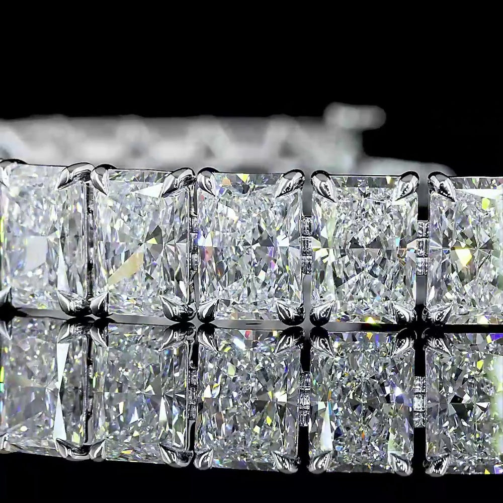 14K White Gold 33-Stone Radiant Cut Lab Diamond Tennis Bracelet - 35.83 Carats Total Weight E-F VVS2 - Covaloro Fine Jewelry