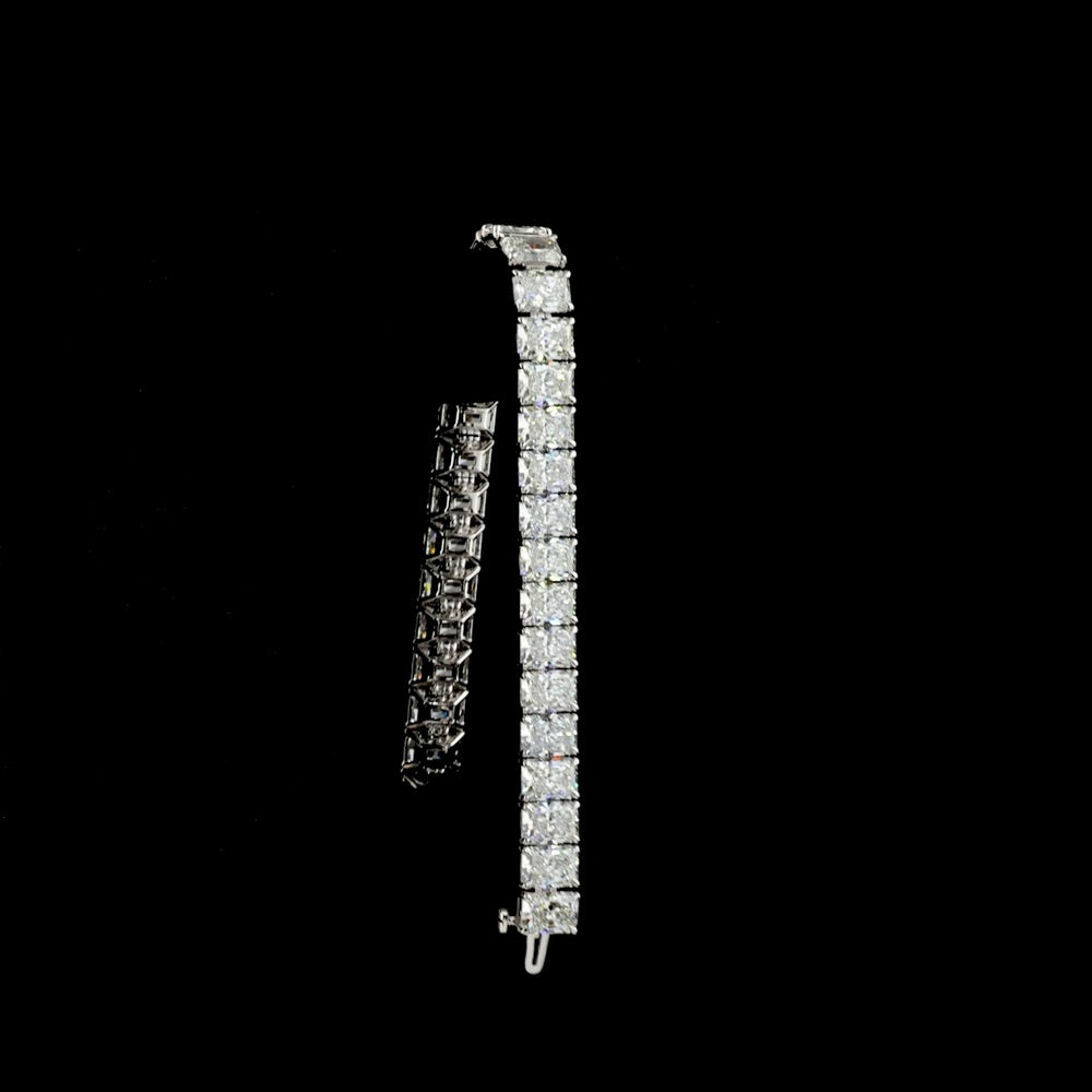 14K White Gold 33-Stone Radiant Cut Lab Diamond Tennis Bracelet - 35.83 Carats Total Weight E-F VVS2 - Covaloro Fine Jewelry