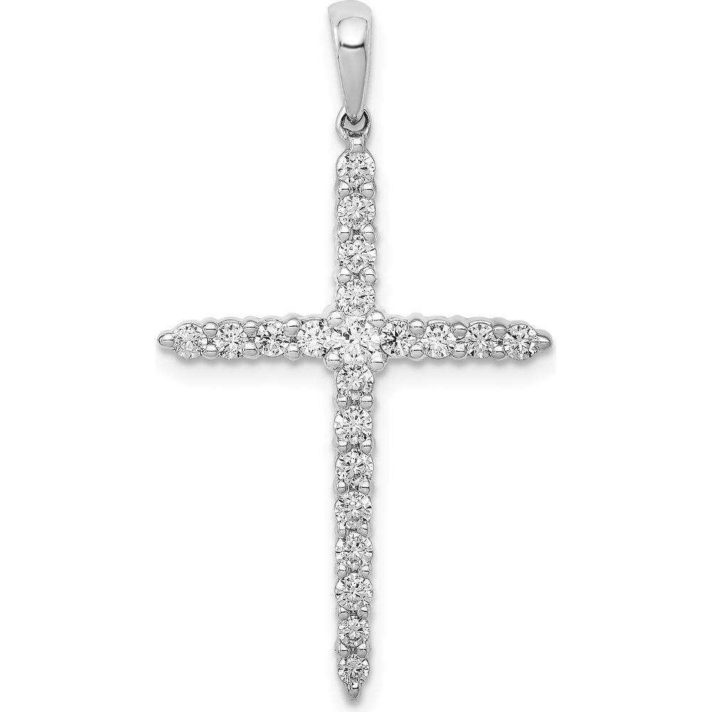 14K White Gold 34mm Cross Pendant with Round Diamonds - 0.50 Carat Total Diamond Weight by Monteluci Fine Jewelry